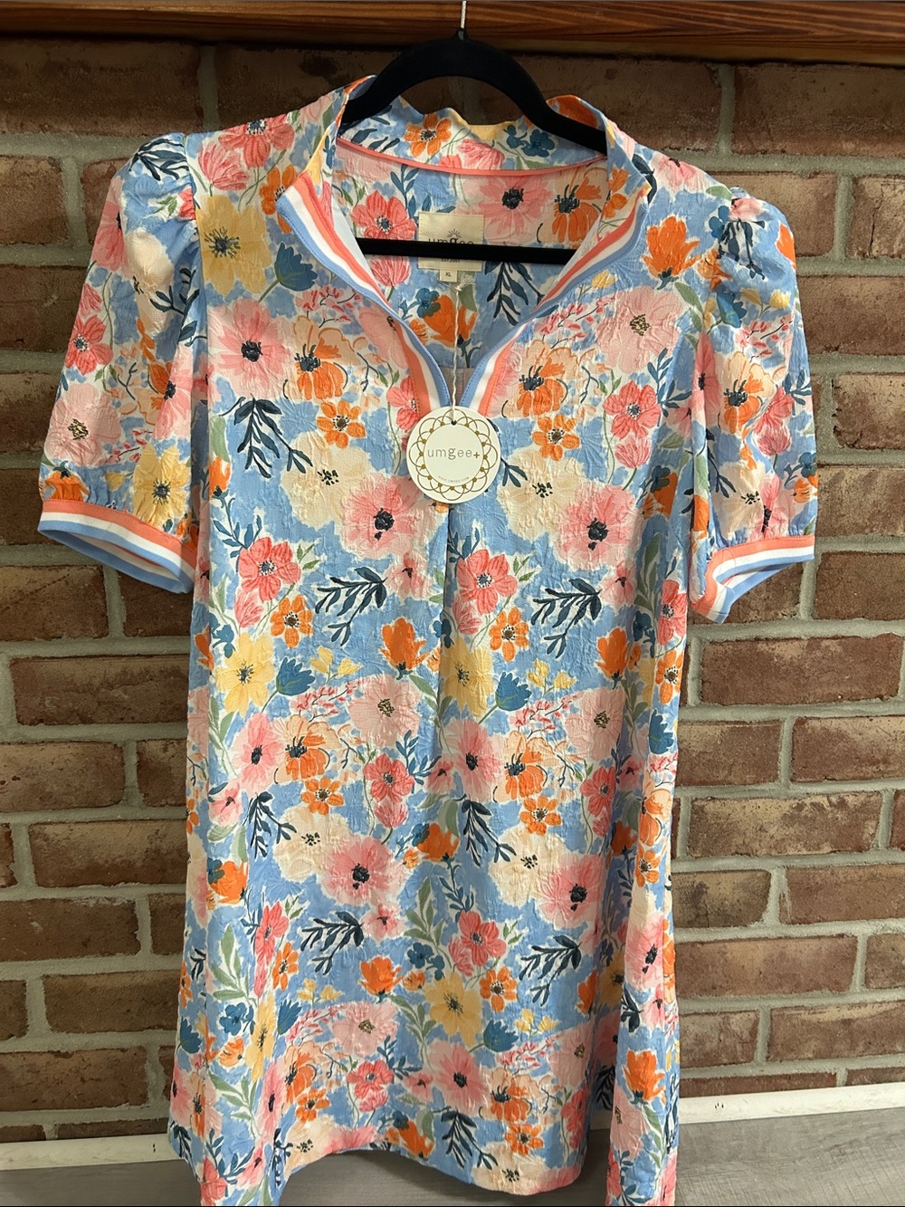 Umgee Pink Blue Orange Floral Print Blouse
